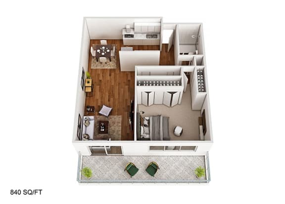 1 Bedroom 1 Bath Floor Plan A at CityView on Meridian, Indiana