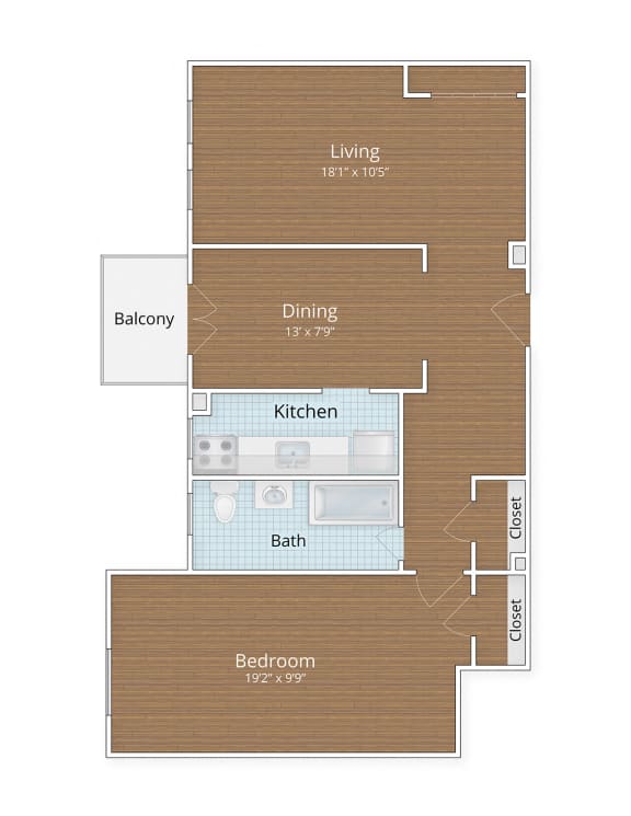 one bedroom floor plan at Highview and Castle Manor, Washington, 20009