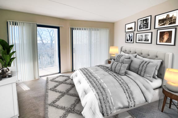 Bedroom with cozy bed at Indian Lookout Apartments, Cincinnati, OH, 45238