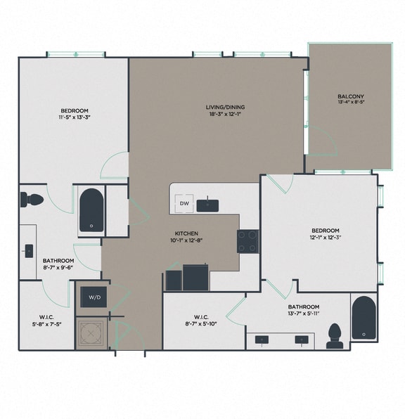 P2-B2 2 bedroom 2 bathroom Floor Plan at Link Apartments® Mixson, North Charleston, 29405