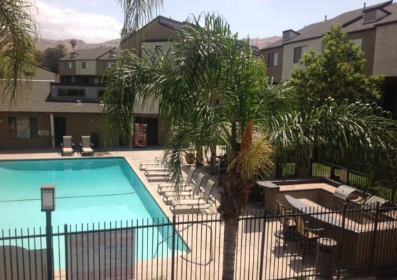 Aerial View Of The Pool at Highlander Park Apts, Riverside, CA, 92507