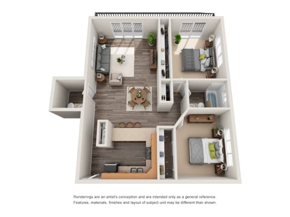 2 bedroom, 1.5 bathroom floor plan at Scandia Apartments, Englewood Colorado