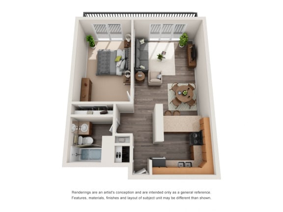 Our 1 bedroom, 1 bathroom large apartment floor plan at Scandia Apartments, Englewood, CO 80113
