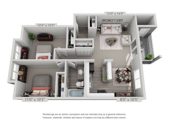 Fremont Floor Plan at Townfair Apartments, Gresham, OR, 97030