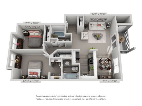 Burnside Floor Plan at Townfair Apartments, Oregon, 97030