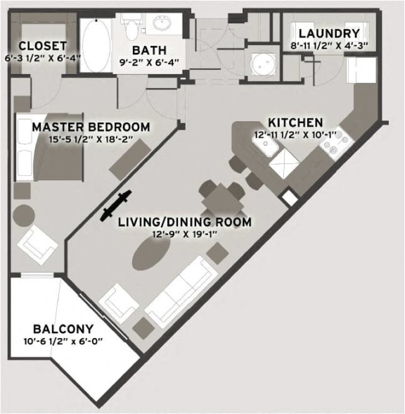 Floor Plan  One Bed One Bath Floor Plan at Residences at The Streets of St. Charles, St. Charles, 63303