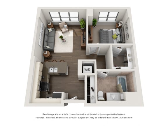 1 Bed 1 Bath Plan 1F Floor Plan 722 sq. fd. at The Madison at Racine, Chicago