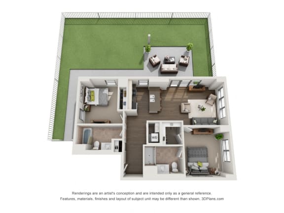 2 Bed 2 Bath Plan2A Floor Plan 1,097 sq. ft. at The Madison at Racine, Illinois
