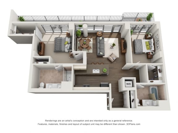 2 Bed 2 Bath Plan2G Floor Plan 1,192 sq. ft. at The Madison at Racine, Chicago, Illinois