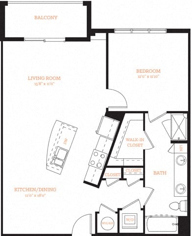1 Bedroom 1 Bath A10 Floor Plan Layout at The Edison Lofts Apartments, North Carolina, 27601