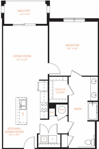 1 Bedroom 1 Bath A11a Floor Plan Layout at The Edison Lofts Apartments, Raleigh