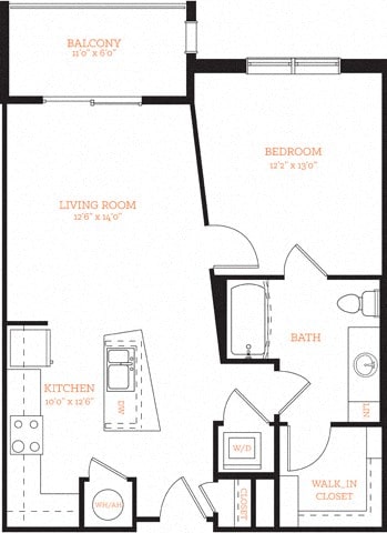1 Bedroom 1 Bath A2 Floor Plan Layout at The Edison Lofts Apartments, Raleigh, North Carolina