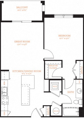 1 Bedroom 1 Bath A5 Floor Plan Layout at The Edison Lofts Apartments, North Carolina