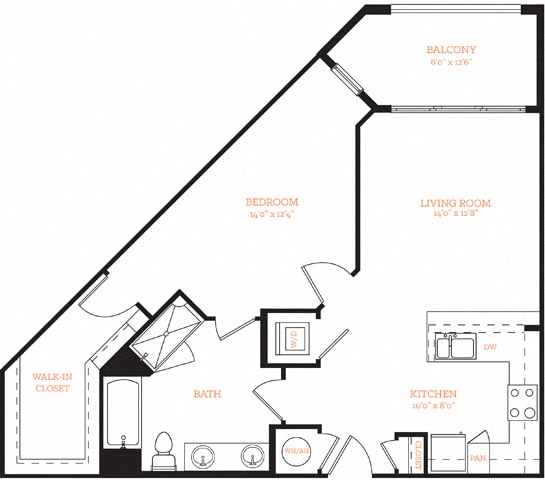 1 Bedroom 1 Bath A7 Floor Plan Layout at The Edison Lofts Apartments, Raleigh