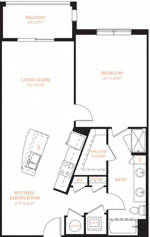 1 Bedroom 1 Bath A9 Floor Plan Layout at The Edison Lofts Apartments, Raleigh, North Carolina