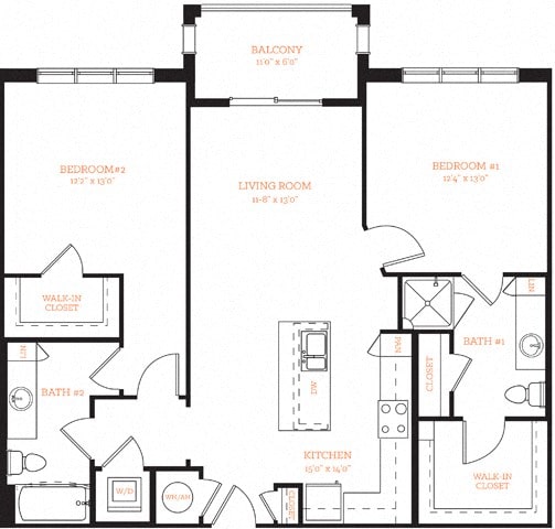 2 Bedroom 2 Bath B2 Floor Plan Layout at The Edison Lofts Apartments, North Carolina