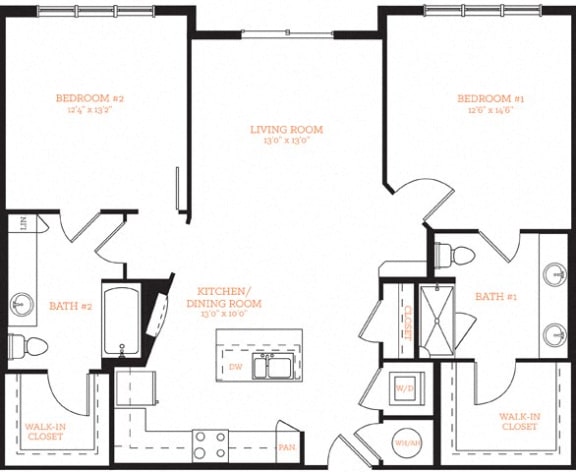 2 Bedroom 2 Bath B3 Floor Plan Layout at The Edison Lofts Apartments, Raleigh