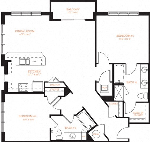 2 Bed 2 Bath stylish Floor Plan at The Edison Lofts Apartments, Raleigh, 27601