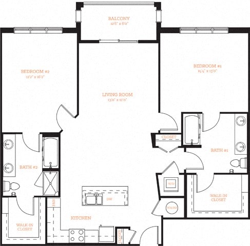2 Bedroom 2 Bath B6 Floor Plan Layout at The Edison Lofts Apartments, North Carolina