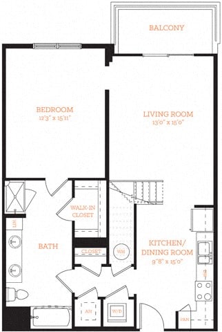 2 Bed 2 Bath Penthouse 3 Floor Plan Layout at The Edison Lofts Apartments, Raleigh, NC, 27601