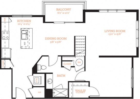 Penthouse 5 2 Bed 2 Bath Floor Plan Layout at The Edison Lofts Apartments, North Carolina