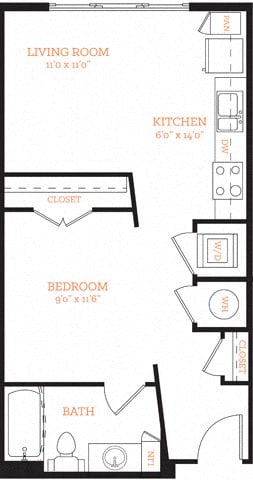 Studio S1 Floor Plan Layout at The Edison Lofts Apartments, Raleigh, 27601