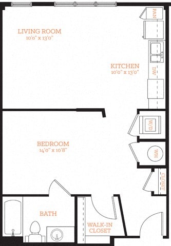 Studio S3 Floor Plan Layout at The Edison Lofts Apartments, Raleigh, 27601