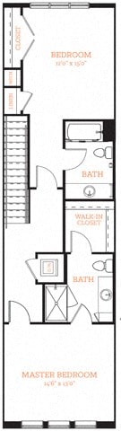 2 Bedroom 2 Bath Townhouse 1 FP Layout at The Edison Lofts Apartments, Raleigh