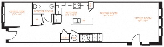 Townhouse 2  Attractive Floor Plan Layout at The Edison Lofts Apartments, Raleigh, NC