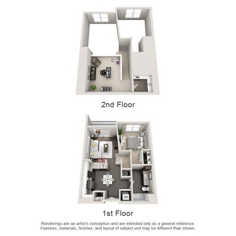 Penthouse 1 One Bed One Bath 3D Floor Plan at The Edison Lofts Apartments, North Carolina
