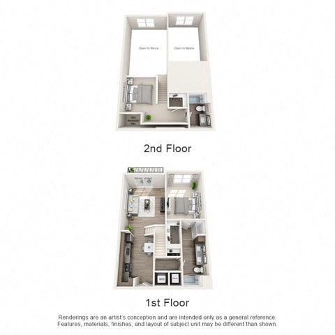 Penthouse 2 1st & 2nd Floor 3D Floor Plan Layout at The Edison Lofts Apartments, Raleigh, NC