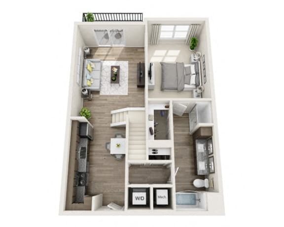 Penthouse 2 1st Floor 3D Floor Plan Layout at The Edison Lofts Apartments, Raleigh, 27601