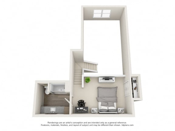 Penthouse 4 2nd Floor 3D Layout at The Edison Lofts Apartments, Raleigh, North Carolina