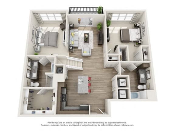Penthouse 4 1st Floor 3D Layout at The Edison Lofts Apartments, Raleigh