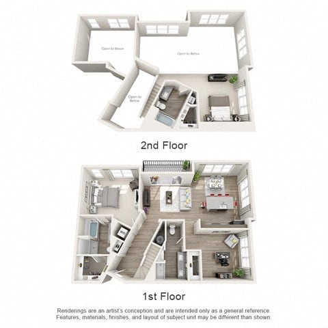 Penthouse 6 1st & 2nd Floor 3D Layout at The Edison Lofts Apartments, Raleigh, 27601