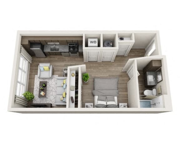 Studio S1 3D Floor Plan Layout at The Edison Lofts Apartments, Raleigh, NC