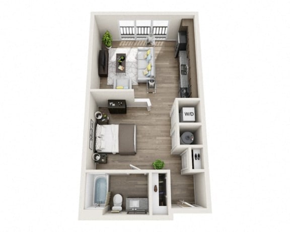 Studio S2 3D Floor Plan Layout at The Edison Lofts Apartments, North Carolina