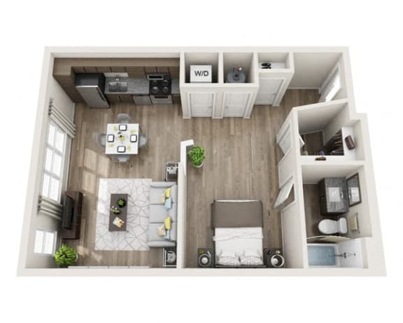 Studio S3 3D Floor Plan Layout at The Edison Lofts Apartments, Raleigh, NC