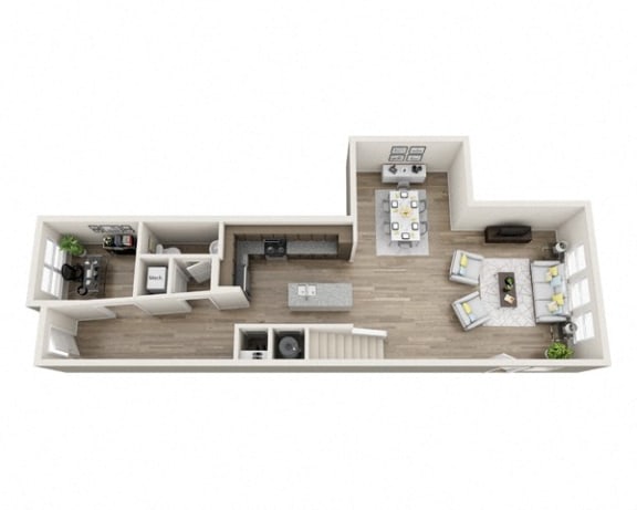 Townhouse 3 1st  Floor 3D Floor Plan at The Edison Lofts Apartments, Raleigh, NC, 27601