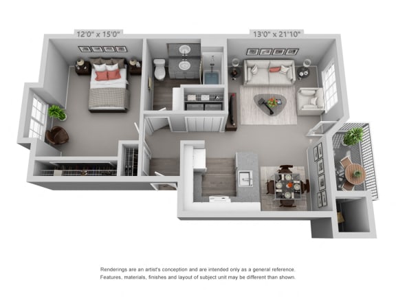 1 Bed 1 Bath Floor Plan at Fieldstone Apartments, Fairview, 97024