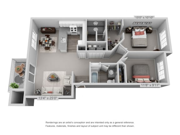 2 Bed 2 Bath Floor Plan at Fieldstone Apartments, Fairview