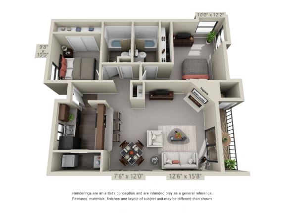 Rainer Floor Plan at Waverly Gardens Apartments, Oregon, 97233