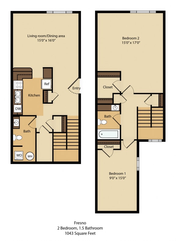2 Bed 1.5 Bath