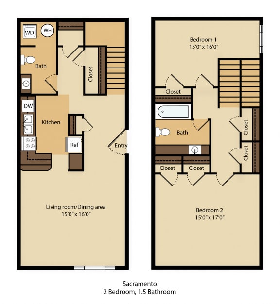 2 Bed 1.5 Bath
