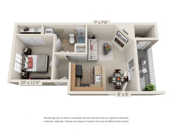 A1 Floor Plan at Waterford Apartments, Everett