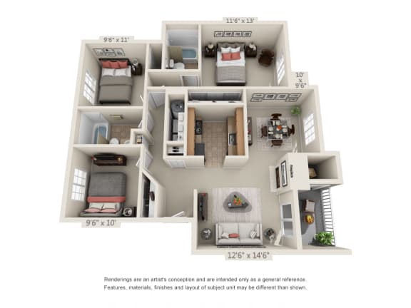 Floor Plan  C1 Floor Plan at Waterford Apartments, Everett, 98208