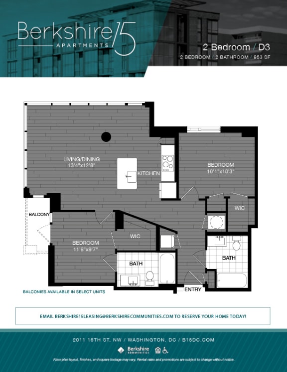 D3 Floor Plan at Berkshire 15, Washington, 20009