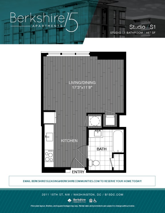 S1-Studio Floor Plan at Berkshire 15, Washington, Washington