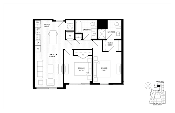 A black and white image of a house floor plan.