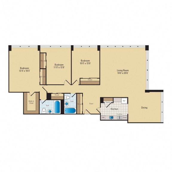 C1 Floor Plan at RiverHouse, Virginia, 22202